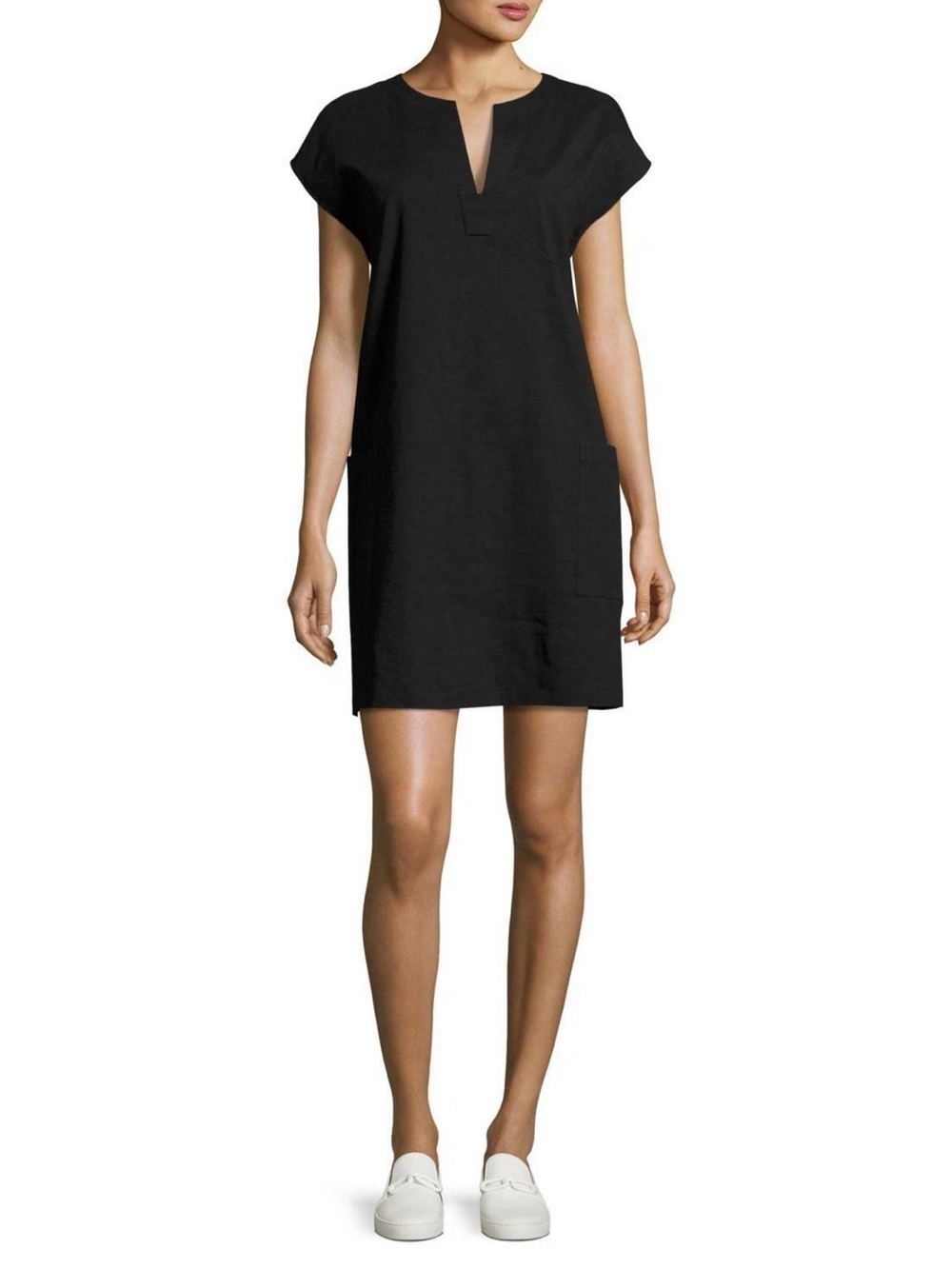 Stunning THEORY Concord Crunch Linen Blend Black Dress Size Medium